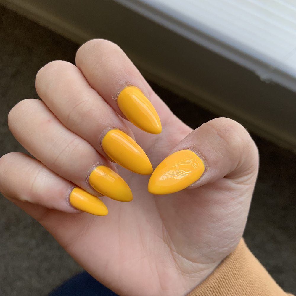 Lucy Nails & Spa - Yellow almond shaped nails - Nail Salons Near Me - Chico, California