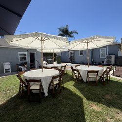 Al's Party Rentals - Ivory Umbrella/Fruitwood Chairs