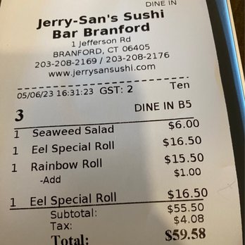 Jerry-San's Sushi Bar - Sushi Bars Near Me - Branford, Connecticut