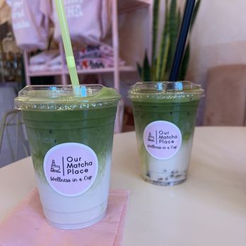 Our Matcha Place - Basic Matcha Latte and Almond Roca Matcha Latte - Coffee & Tea Near Me - Temecula, California