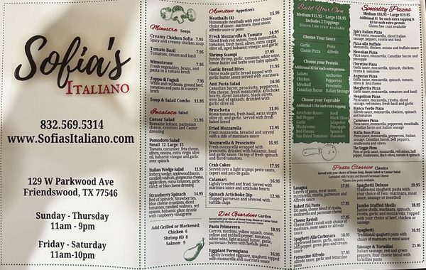 Menu photo 1 Sofia’s Italiano Friendswood, TX Menu photo 1 Sofia’s Italiano Friendswood, TX