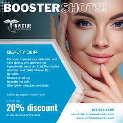 Invictus Medical & Wellness Group - IMPROVE YOUR SKIN, HAIR, AND NAILS QUALITY AND APPEARANCE
Ingredients:
Ascorbic Acid, B-complex vitamins, and biotin (vitamin B7)