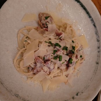 Brava Garden Eatery - Spaghetti Carbonara... unseasoned, raw noodles, strange after taste - Wine Bars Near Me - Pleasanton, California