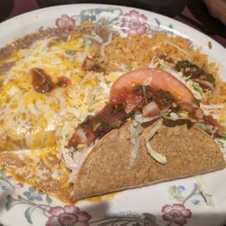 Rancho Chico - Chicken taco  cheese enchilada rice and beans