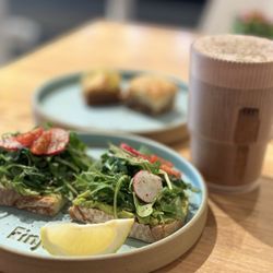 Finjan Coffee - Avocado Toast with a side of baklawa