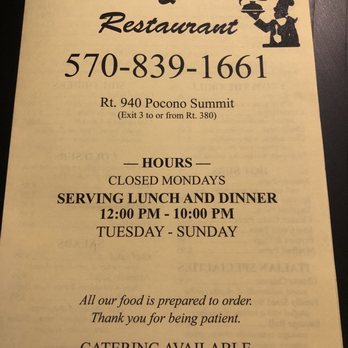 Roberto's Pizza and Restaurant - Front page of menu - Salad Near Me - Pocono Summit, Pennsylvania