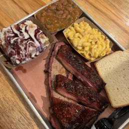 Pork Ribs, brisket, Mac n cheese, beans, bread pudding Pork Ribs, brisket, Mac n cheese, beans, bread pudding