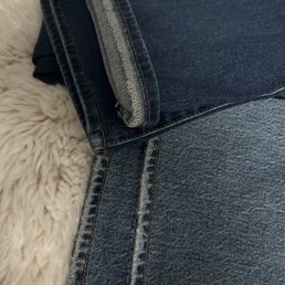 Jeans altered with their Original hem-also showing the inside finishing touches. Jeans altered with their Original hem-also showing the inside finishing touches.