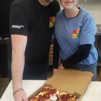 Squared Pizza - Here's a picture of Joe, the owner and Livi , the daughter and a great square pie, good vibes - Pizza Near Me - Larkspur, California Squared Pizza - Here's a picture of Joe, the owner and Livi , the daughter and a great square pie, good vibes - Pizza Near Me - Larkspur, California