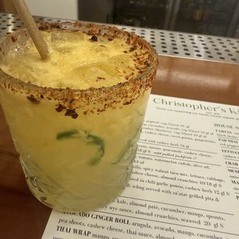 Christopher's Kitchen - Spicy Margarita. For spice level, I think it's the luck of the draw on the jalapeño. Fresh, smooth, and thirst quenching - Vegan Near Me - Palm Beach Gardens, Florida