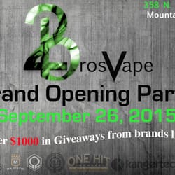 2 Bros Vape - Grand Opening September 26, 2015 10AM-10PM Enter to win over $1,000 in prizes! See store for details.