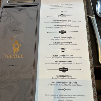 Trestle - Pre fixe menu for September 15, 2026 - New American Near Me - San Francisco, California Trestle - Pre fixe menu for September 15, 2026 - New American Near Me - San Francisco, California