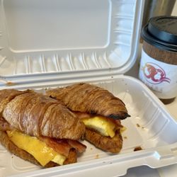 Austin Chase Coffee - Bacon, egg and cheese sandwich with my coconut latte