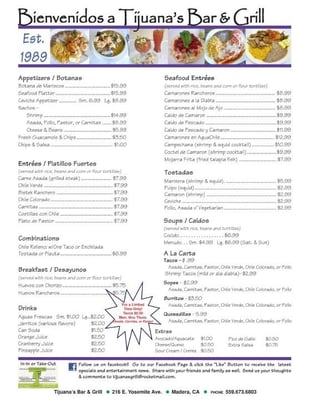 Menu photo 8 Tijuana's Bar & Grill Madera, CA Menu photo 8 Tijuana's Bar & Grill Madera, CA