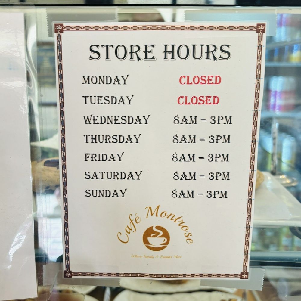 Café Montrose - Store hours - Jun 2024 - Cafes Near Me - Glendale, California Café Montrose - Store hours - Jun 2024 - Cafes Near Me - Glendale, California