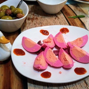 Odd Duck - Beet pickled eggs and roasted olives - New American Near Me - Milwaukee, Wisconsin Odd Duck - Beet pickled eggs and roasted olives - New American Near Me - Milwaukee, Wisconsin