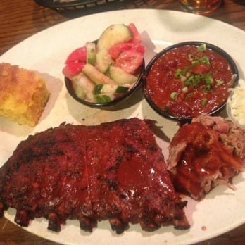 Dinosaur Bar-B-Que - Combo plater with ribs, pulled pork, chili, cornbread and cucumber salad. - Barbeque Near Me - Syracuse, New York