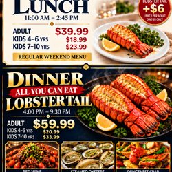 East Bay Buffet - Lobster Tail All You Can Eat on 10/12!!!!!

4:00pm - 9:30pm