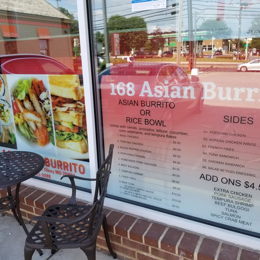 168 Asian Burritos - Small sign - Asian Fusion Near Me - Olney, Maryland 168 Asian Burritos - Small sign - Asian Fusion Near Me - Olney, Maryland