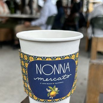 Nonna Mercato - Sipping drip coffee on the patio - Bakeries Near Me - Long Beach, California