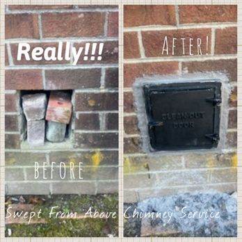 Swept From Above chimney Services - Cleanout door before and after. - Chimney Sweeps Near Me Swept From Above chimney Services - Cleanout door before and after. - Chimney Sweeps Near Me