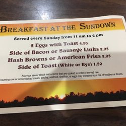 Sundown Lounge - Breakfast menu