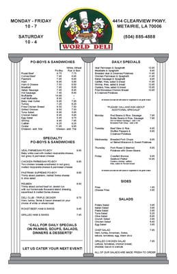Menu photo 7 World Deli Metairie, LA