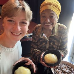 Maggie and Cecilia enjoying Fufu at Africana! Maggie and Cecilia enjoying Fufu at Africana!