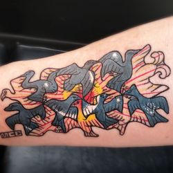 Ocean Blue Tattoo & Art Studio - Right forearm, MC Escher tattoo.