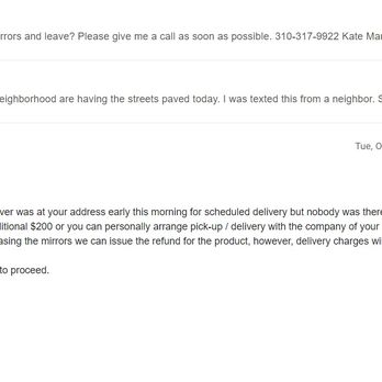 Malibu Market & Design - Refusing to redeliver despite telling them in advance that roads were being paved, unless I paid them an additional $200. - Furniture Stores Near Me - Malibu, California