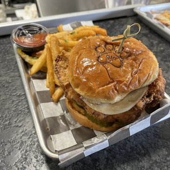 Pups and Pints - Fried chicken sandwich was almost too pretty to eat. Taste better than it looks! - Dog Parks Near Me - Virginia Beach, Virginia Pups and Pints - Fried chicken sandwich was almost too pretty to eat. Taste better than it looks! - Dog Parks Near Me - Virginia Beach, Virginia