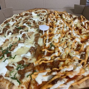 Krave It Pizza & Sandwich Joint - Halfsies with White Truffle Pizza and Honey Siracha Chicken Mac n cheese - Sandwiches Near Me - Bayside, New York