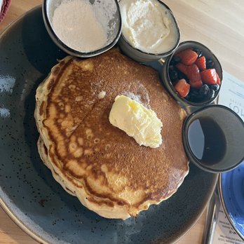 Kosmos - Pancakes with the toppings on the side, real maple syrup - Greek Near Me - Walpole, Massachusetts