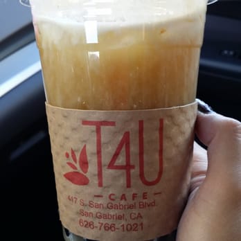 T4U Cafe - Sea Salt Cream Green Tea with Bobas - not mixed yet. Tasty, not overly sweet, chewy bobas! - Coffee & Tea Near Me - San Gabriel, California T4U Cafe - Sea Salt Cream Green Tea with Bobas - not mixed yet. Tasty, not overly sweet, chewy bobas! - Coffee & Tea Near Me - San Gabriel, California