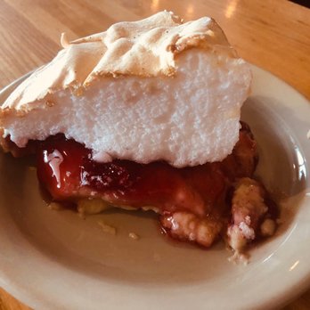 Schobels Restaurant - oh my goodness! Cherry Meringue pie with the best crust ever and a sweet meringue. Delicious! - Buffets Near Me - Columbus, Texas
