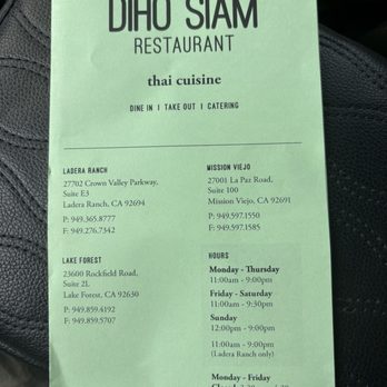 Diho Siam - menu - Thai Near Me - Mission Viejo, California