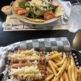 MoN's Greek salad and a coupla red hots