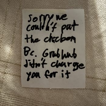 Tonys NY Pizza - The taped note they put on my pasta order. - Pizza Near Me - Fairfax, Virginia