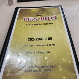Big menu at Le's Pho. Big menu at Le's Pho.
