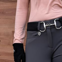Anytime Tack - Anytime Essential Riding Products:  Grey Breeches, Black Snaffle Belt, Seamless Top and Riding Gloves