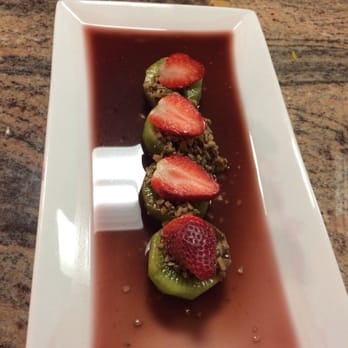 Amoo's Restaurant - Dessert-kiwi with chocolate, nuts, strawberry and aged sangria - Persian/Iranian Near Me - McLean, Virginia Amoo's Restaurant - Dessert-kiwi with chocolate, nuts, strawberry and aged sangria - Persian/Iranian Near Me - McLean, Virginia