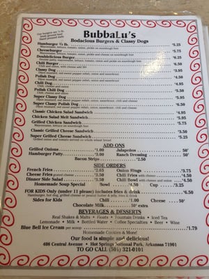 Menu photo 8 BubbaLu's Hot Springs, AR