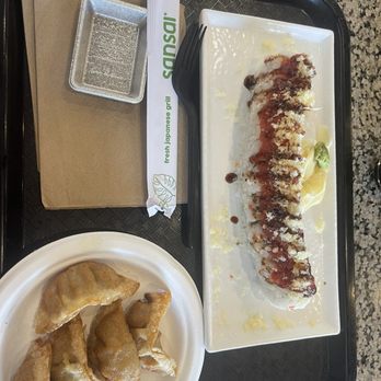 SanSai Japanese Grill - Potstickers and Red Bull roll - Japanese Near Me - Burbank, California SanSai Japanese Grill - Potstickers and Red Bull roll - Japanese Near Me - Burbank, California