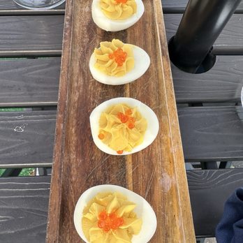 Mockingbird Bar + Garden - Deviled Eggs with Trout Roe - Cocktail Bars Near Me - East Dundee, Illinois Mockingbird Bar + Garden - Deviled Eggs with Trout Roe - Cocktail Bars Near Me - East Dundee, Illinois