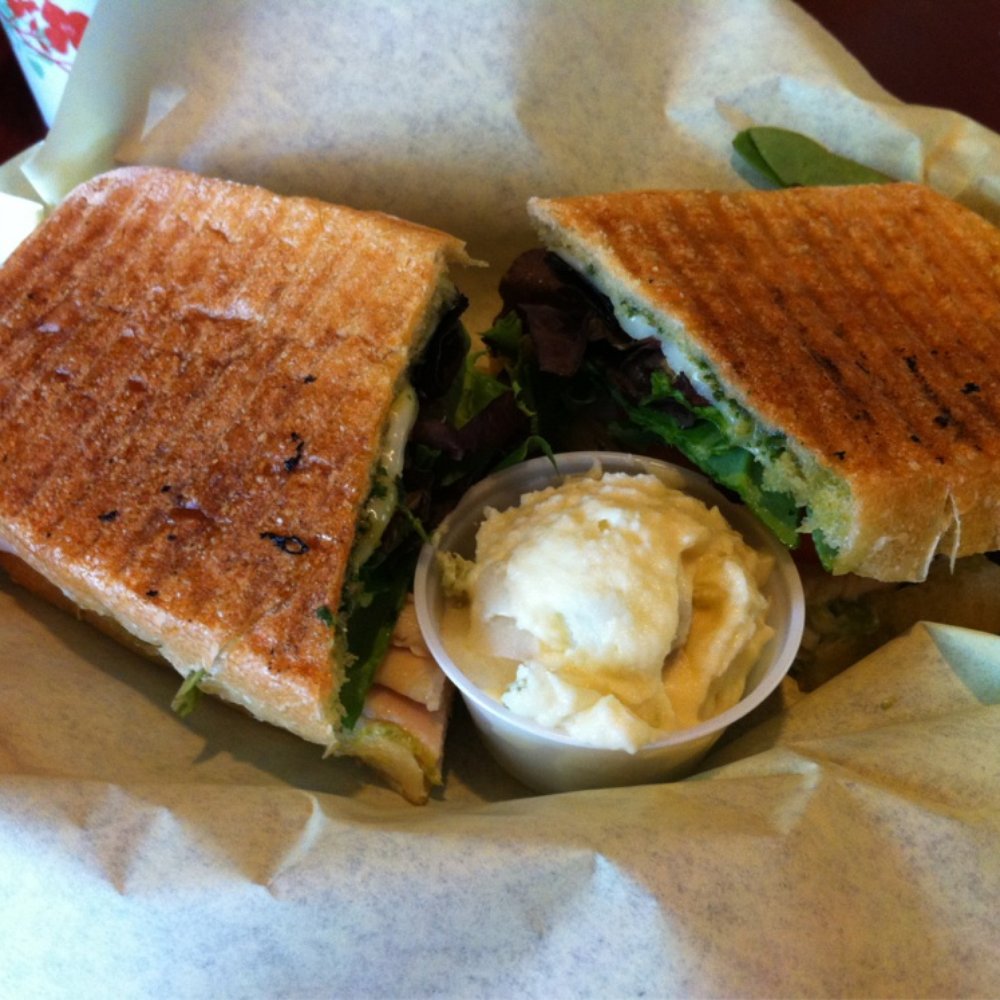 Cloud Forest Cafe - Cloud forest panini on ciabatta with a small scoop of potato salad. - Coffee & Tea Near Me - Davis, California