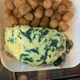 Omelette with tater tots. Fresh and delicious.