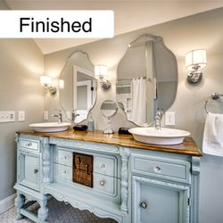 Dock Dog Woodshop - Custom refinished double vanity I had completed.