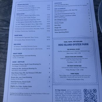 Hog Island Oyster - Menu - Seafood Near Me - Marshall, California Hog Island Oyster - Menu - Seafood Near Me - Marshall, California