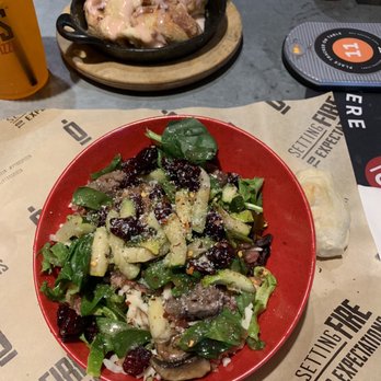 PYRO'S Fire Fresh Pizza - I LOVE the pomegranate vinaigrette dressing! Salads come with rolls. Sweet bites with pink cream cheese icing for breast cancer awareness! - Salad Near Me - Memphis, Tennessee