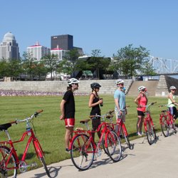 Louisville Bicycle Tours - A group learns about the history and significance of the Ohio River on the City Highlights Tour.
